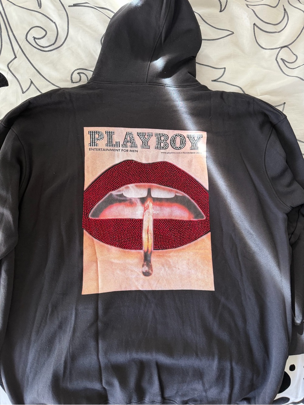 PLAYBOY Black Hoodie with Red Lip Graphic